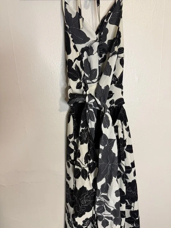 Black and White Floral Halter Maxi Dress with Tie Back - Picture 4 of 4